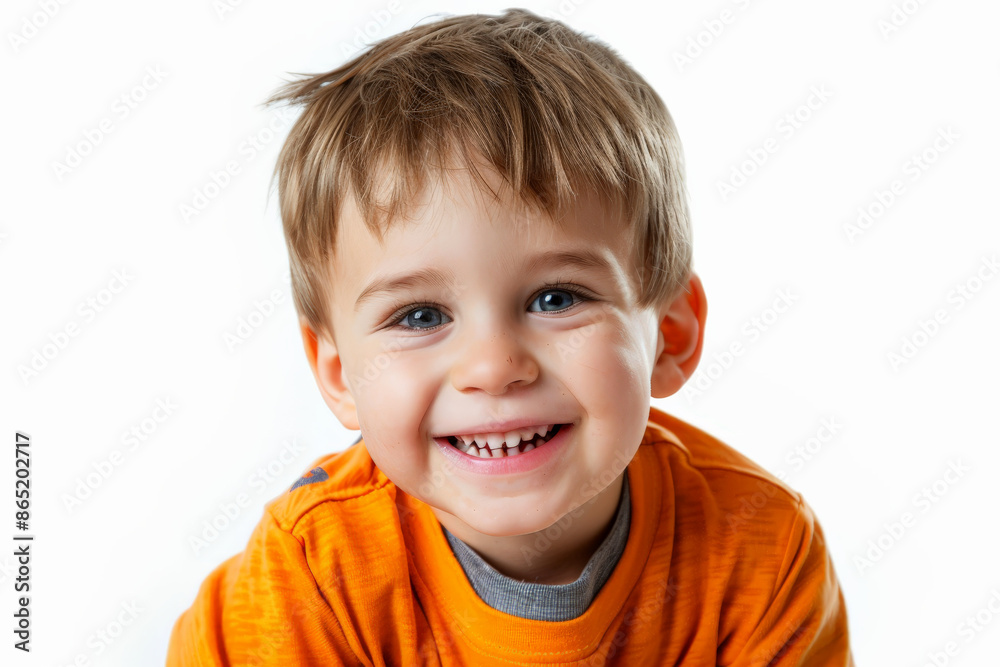 Happy Caucasian preschool-aged boy with a big smile, gazing into the camera, isolated on white background. Happy Caucasian preschool-aged boy with a big smile, gazing into the camera, isolated on white background.