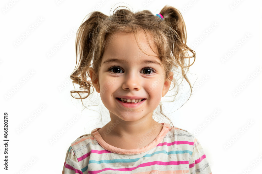 Happy Caucasian preschool-aged girl with an engaging smile, facing the camera, isolated on white background. Happy Caucasian preschool-aged girl with an engaging smile, facing the camera, isolated on white background.