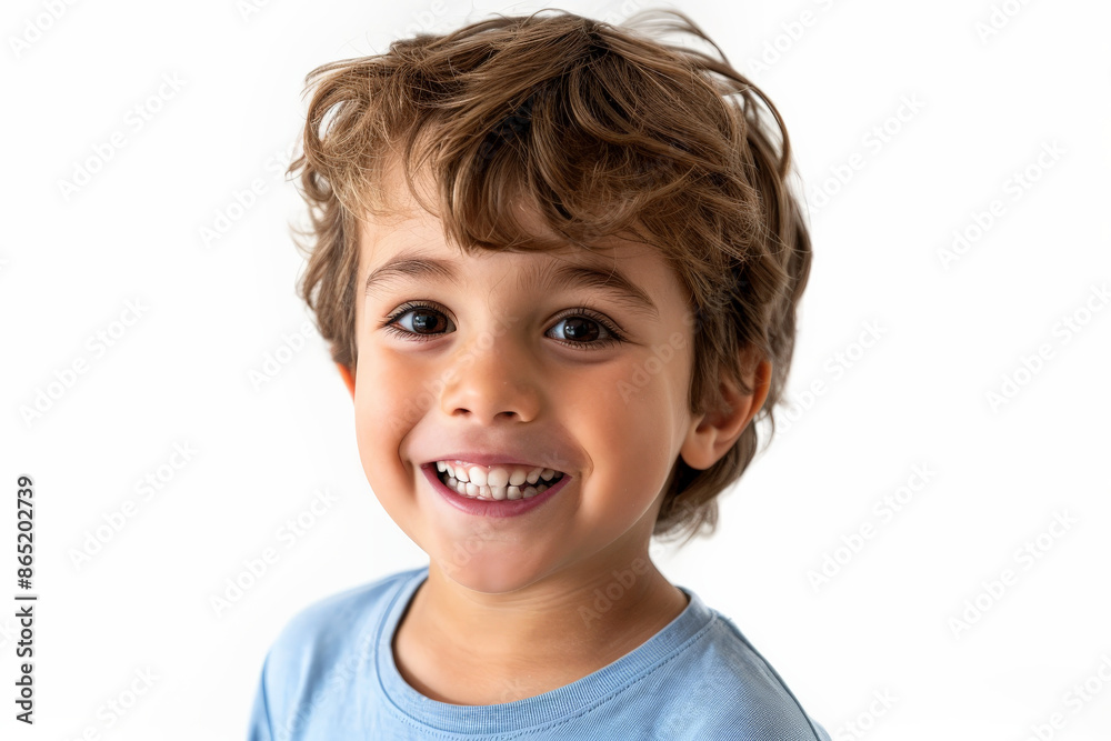Happy Caucasian preschool-aged boy with a big smile, gazing into the camera, isolated on white background. Happy Caucasian preschool-aged boy with a big smile, gazing into the camera, isolated on white background.
