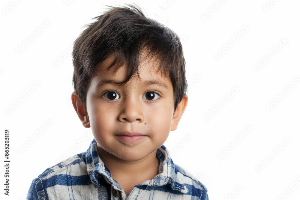 Sweet Hispanic preschool-aged boy with a confident expression, facing the camera, isolated on white background. Sweet Hispanic preschool-aged boy with a confident expression, facing the camera, isolated on white background.