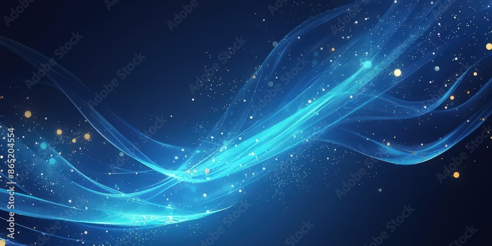 Obraz premium Abstract Blue Waves with Glittering Lights