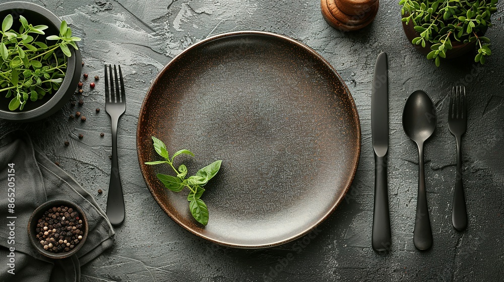 Top View Design Mockup: Dining Setup with Menu on Grey Table Top View Design Mockup: Dining Setup with Menu on Grey Table