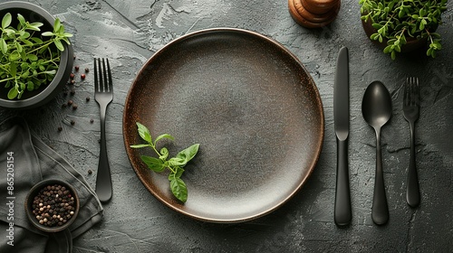 Top View Design Mockup: Dining Setup with Menu on Grey Table