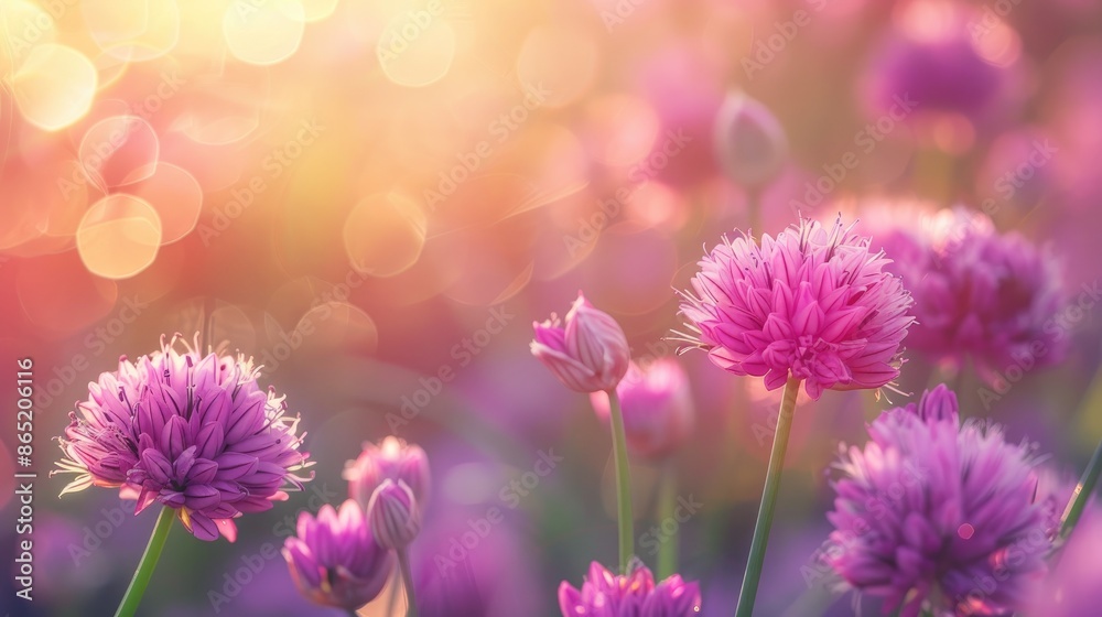 Chive herb blossoms against a lovely blurred backdrop