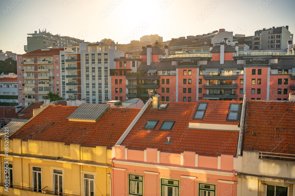 view of the town Lisbon in golden hour view of the town Lisbon in golden hour