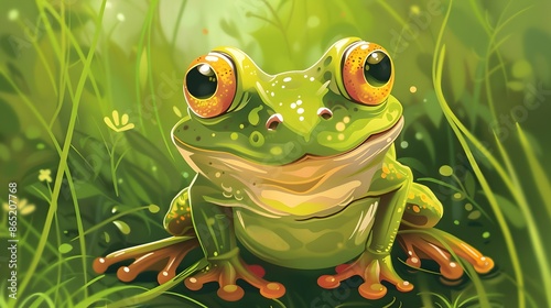 Male frog cartoon character mascot design, including flat and line art design, isolated on white background, vector clip art illustration. 