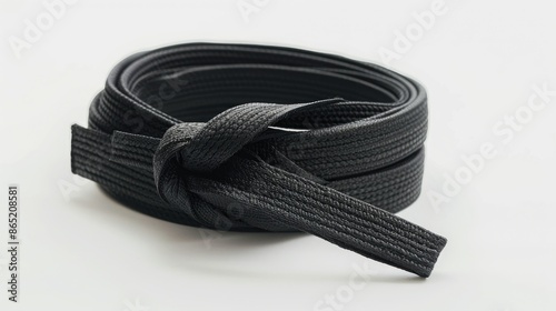 Karate black belt coiled on a white background
