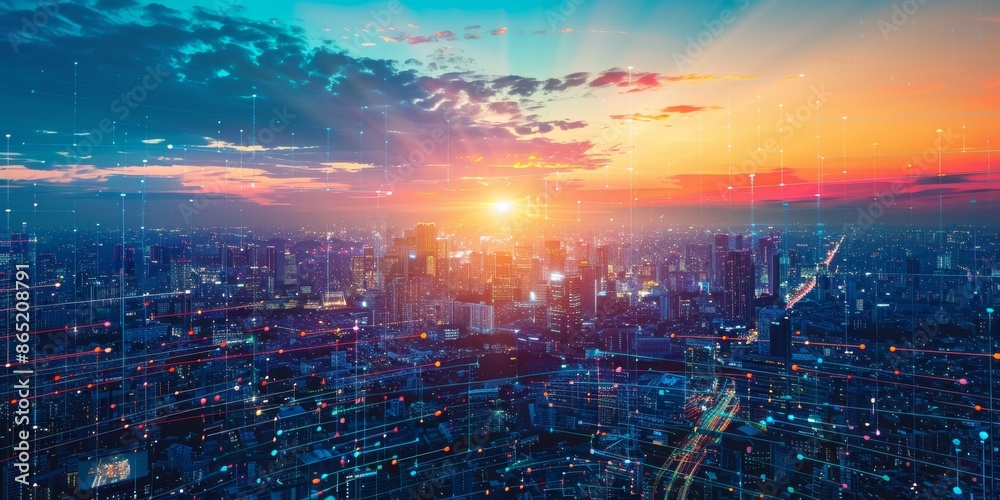 Fototapeta premium 5G technology enabling fast data transfer and smart city applications