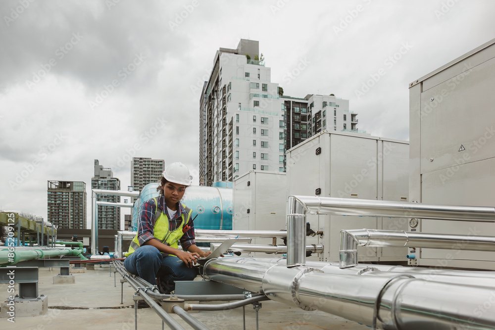 Industrial engineer work on site. engineer visit and inspection site engineer at industrial site. Inspector engineer check and working on site