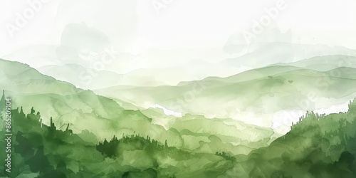 Watercolor Landscape with Misty Mountains © Planetz