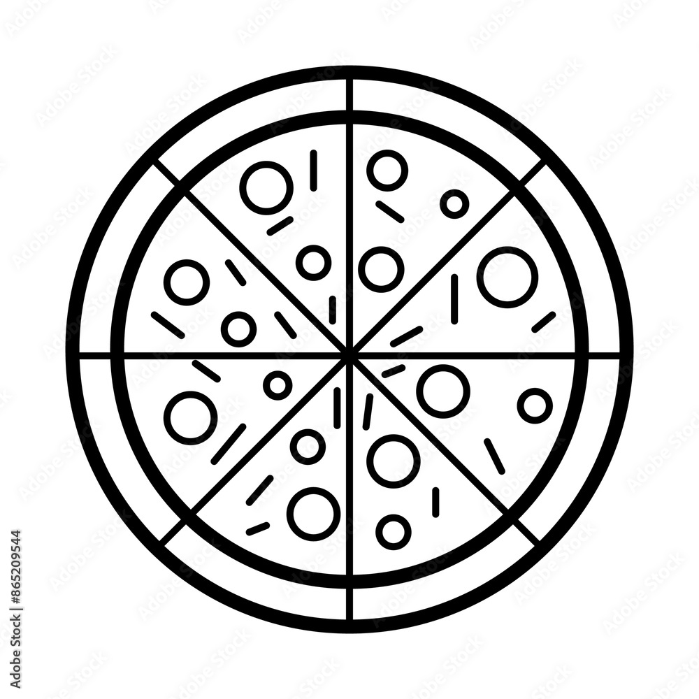 Illustration depicting a black pizza icon on a white background
Illustration depicting a black pizza icon on a white background