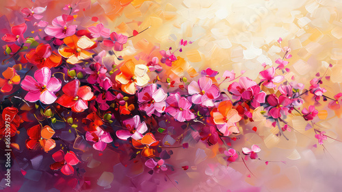 Fototapeta Naklejka Na Ścianę i Meble -  Elegant colorful tree with vibrant leaves hanging branches illustration background. Bright color 3d abstraction wallpaper for interior mural painting wall art decor. Ai