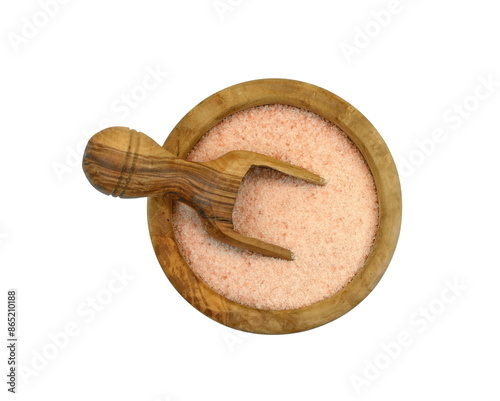 Himalayan salt in bowl on white background