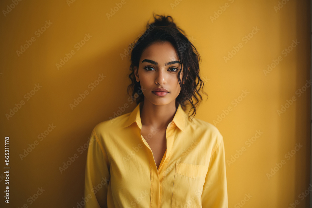 Young indian beautiful woman standing on yellow background Young indian beautiful woman standing on yellow background