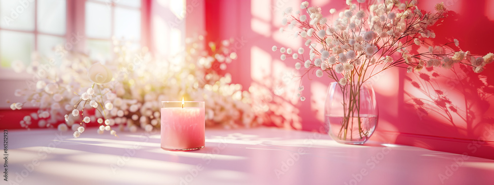 Beautiful candles standing on white table Beautiful candles standing on white table