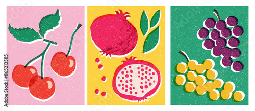 3 Fruit Compositions: Cherries, Pomegranate, Grapes