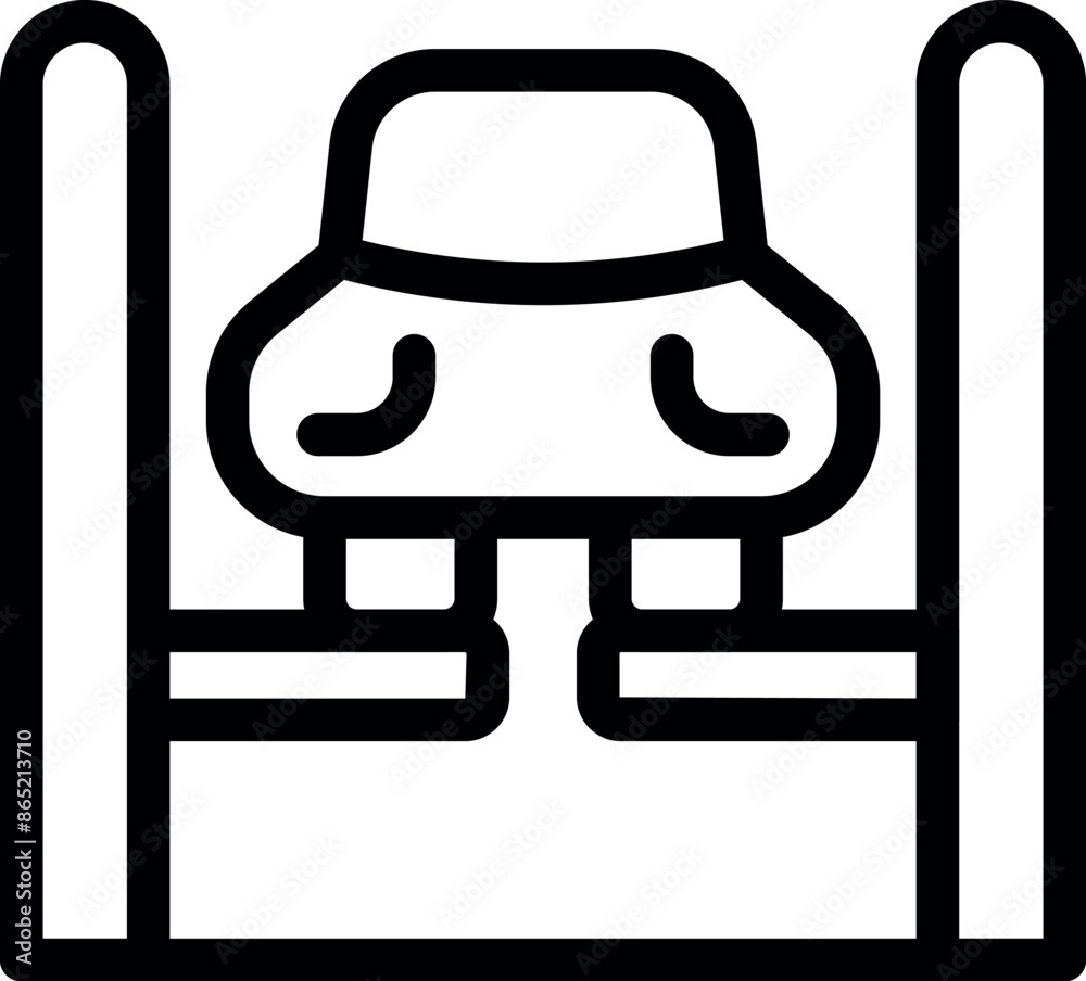 Obraz premium Simple line icon of a car on a platform, as if being worked on in a service station