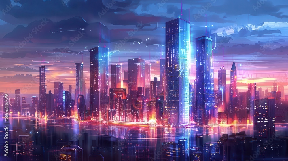 futuristic smart city infrastructure with interconnected technology and urban sustainability digital illustration