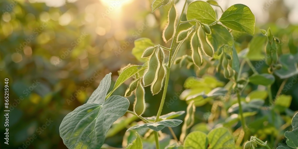 Soybean Plant in a Field with Sun Shining Through Soybean Plant in a Field with Sun Shining Through