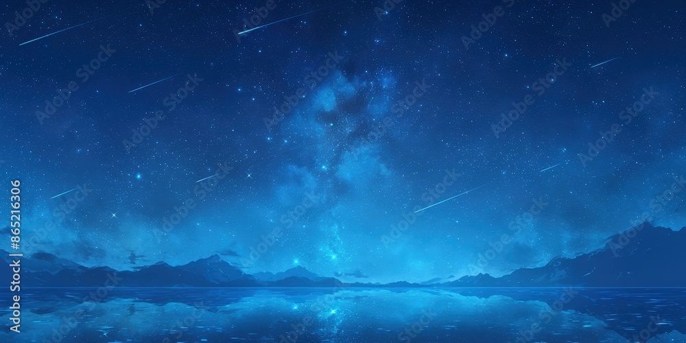 Starry Night with Mountains Reflecting on a Still Lake Starry Night with Mountains Reflecting on a Still Lake