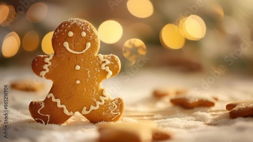 golden gingerbread man classic holiday cookie isolated perfect for festive designs and culinary art digital illustration