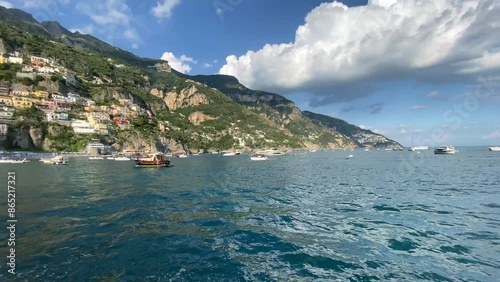 View of Positano, Amalfi Coast from a boat
