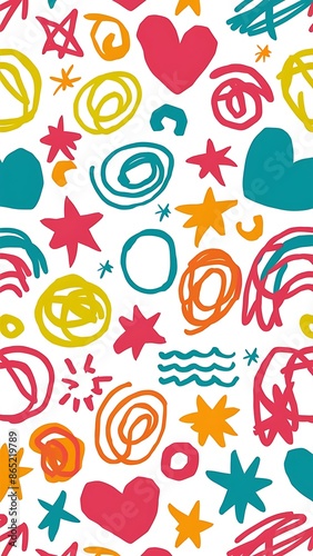 Fun colorful line doodle seamless pattern. Creative minimalist style art background Wallpaper