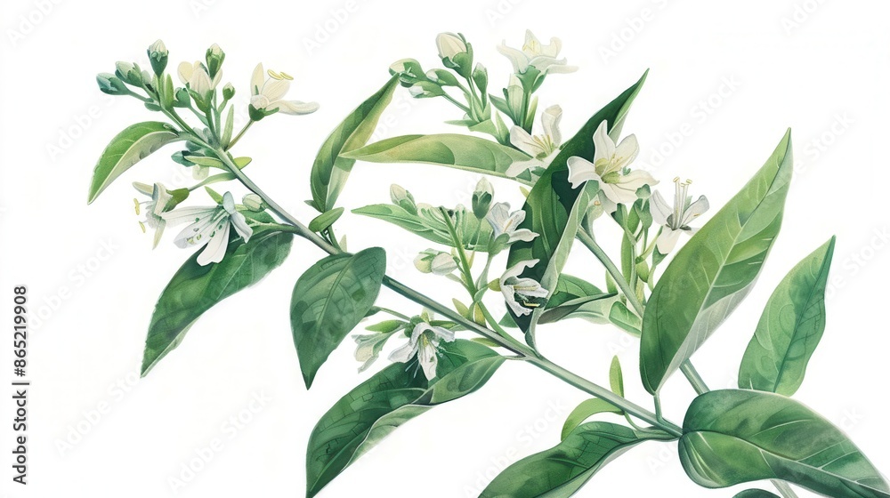 Obraz premium hyperrealistic wild quinine plants with intricate details isolated on white botanical illustration digital painting