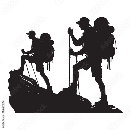 Hiker silhouette of a trekking Hiker vector on isolated white background.