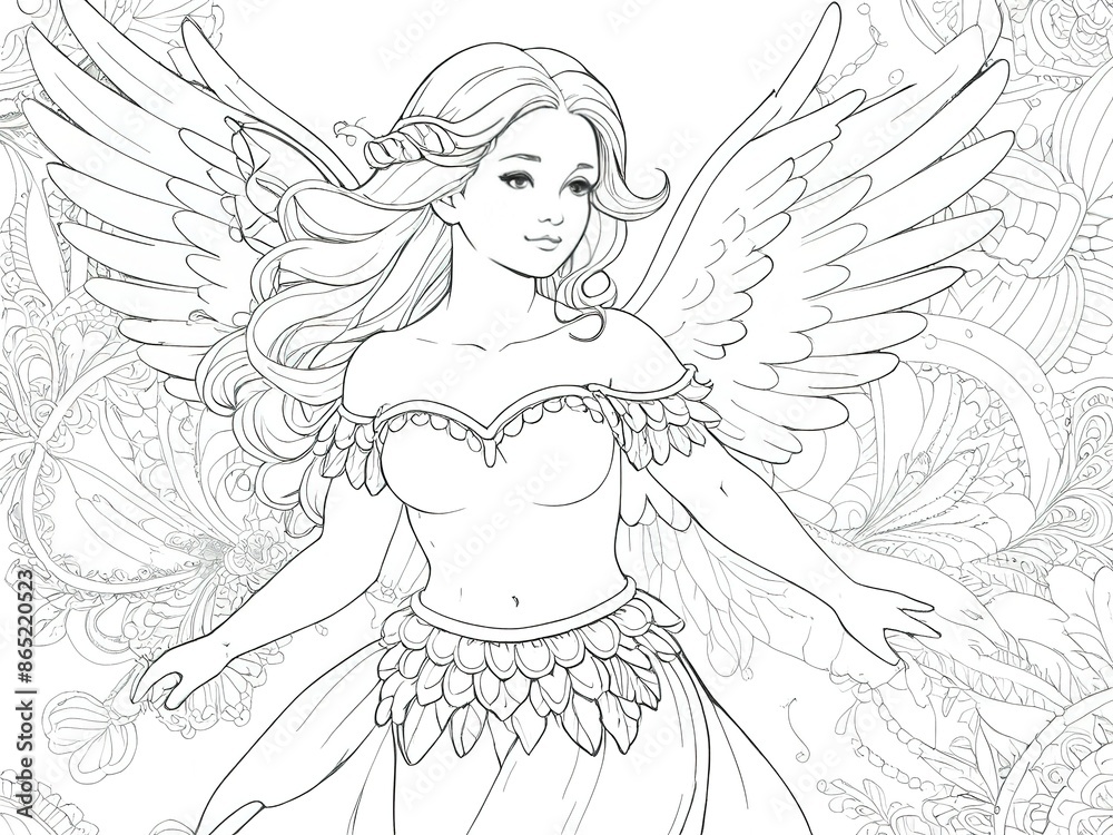 coloring book A young angel can fly with feathered wings. Vector white background coloring book A young angel can fly with feathered wings. Vector white background