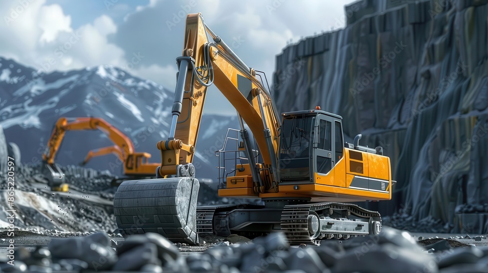 industrial might heavyduty excavator at work on construction site realistic 3d render industrial might heavyduty excavator at work on construction site realistic 3d render