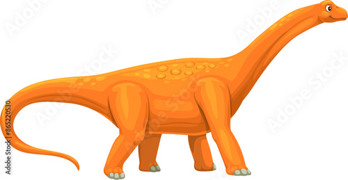 Cartoon hypselosaurus dinosaur character. Cute giant dino animal vector personage of jurassic period. Brown hypselosaurus dinosaur animal of prehistoric forest. Funny sauropod lizard with long neck