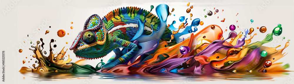 a chameleon changing colors to a spectrum flat design side view theme of exotic wildlife water color Split-complementary color scheme, isolated on white, a chameleon changing colors to a spectrum flat design side view theme of exotic wildlife water color Split-complementary color scheme, isolated on white,