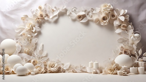 white frame of flowers and ballons