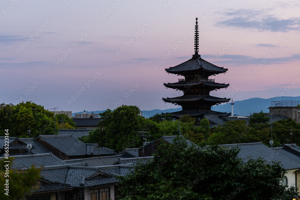 Yasaka shrine and Kyoto city at sunset, travel Japan and Japanese culture Yasaka shrine and Kyoto city at sunset, travel Japan and Japanese culture
