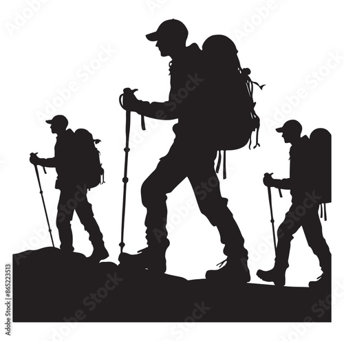 Hiker silhouette of a trekking Hiker vector on isolated white background.