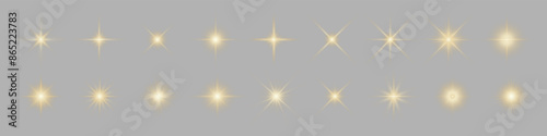 Set of Glittering vector particles on transparent background. Golden sparkling lights. Christmas Holiday glow particle. Magic star effect. Star dust sparkling particles.
