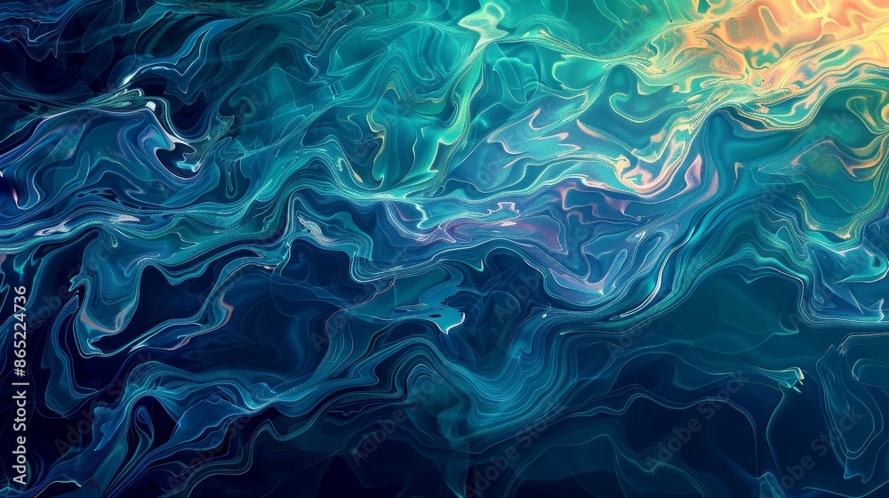 Obraz premium Vibrant abstract ocean art capturing water's essence with interwoven lines, vibrant colors, reflective surfaces, and marine hints.