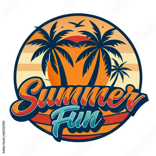 A colorful logo for Summer Fun with palm trees