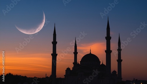Wallpaper Mural A conceptual image of a crescent moon and mosque silhouettes, celebrating the beginning of the Islamic lunar year. Torontodigital.ca