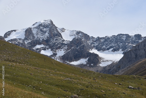 Stunning mountain scenery in the wild nature of Kyrgyzstan, Central Asia