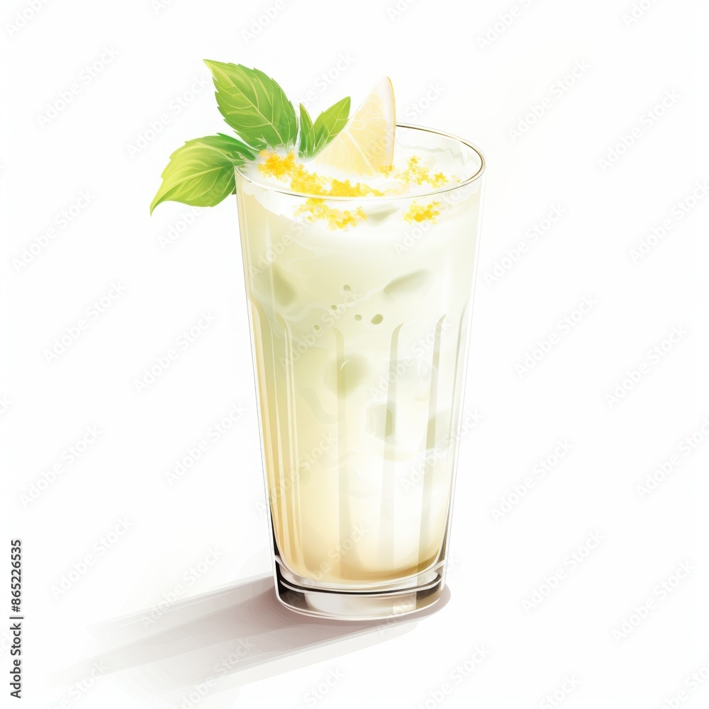 Fruit White Smoothie. Milkshake Illustration. Smoothie with Orange, Orange Slices, Orange Peel Mint and Whipped Cream. Fruit White Smoothie. Milkshake Illustration. Smoothie with Orange, Orange Slices, Orange Peel Mint and Whipped Cream.