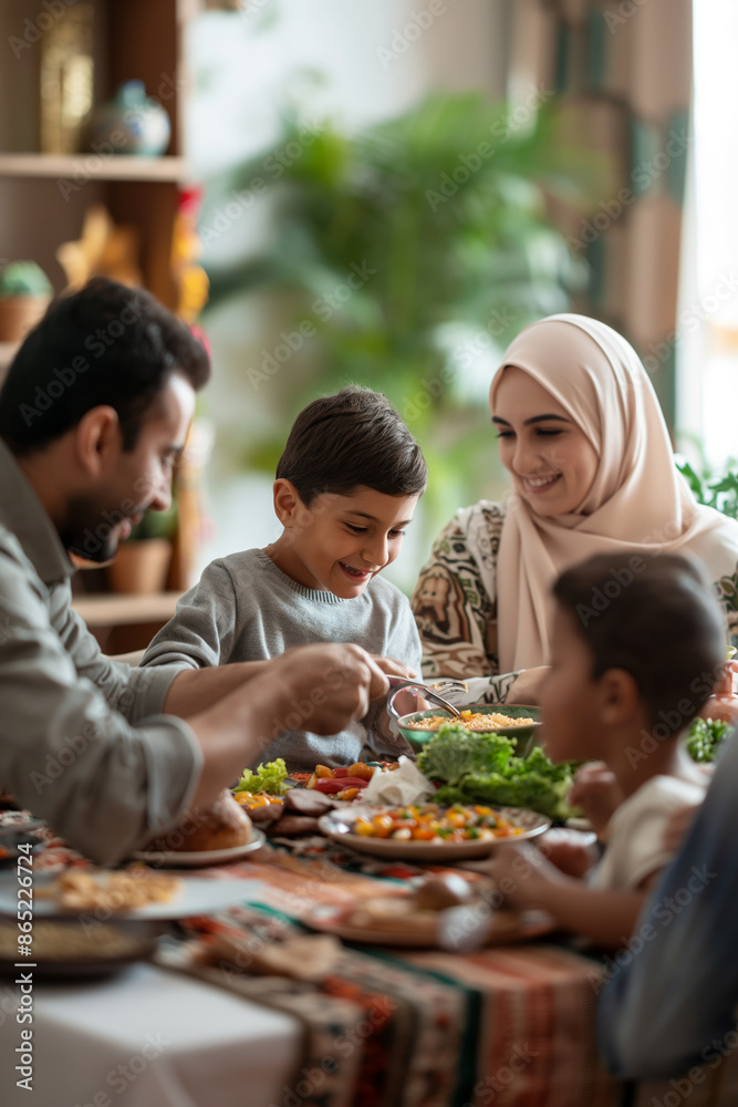 Happy Family Enjoying a Meal Together in a Warm and Welcoming Home Environment Happy Family Enjoying a Meal Together in a Warm and Welcoming Home Environment