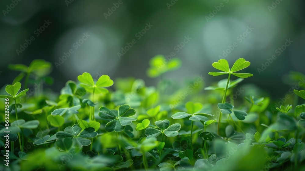 Semanggi or clover plants or Marsilea crenata growing in a blurred natural background against a grey backdrop Semanggi or clover plants or Marsilea crenata growing in a blurred natural background against a grey backdrop