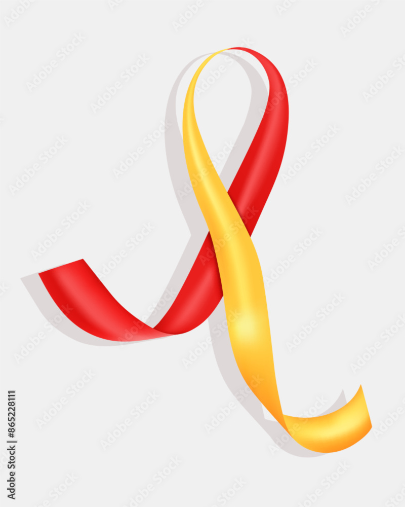 A yellow-red ribbon of awareness, rolled into a loop. World Hepatitis Day. July 28th. Inflammatory liver diseases. Vector illustration on a white background. A yellow-red ribbon of awareness, rolled into a loop. World Hepatitis Day. July 28th. Inflammatory liver diseases. Vector illustration on a white background.