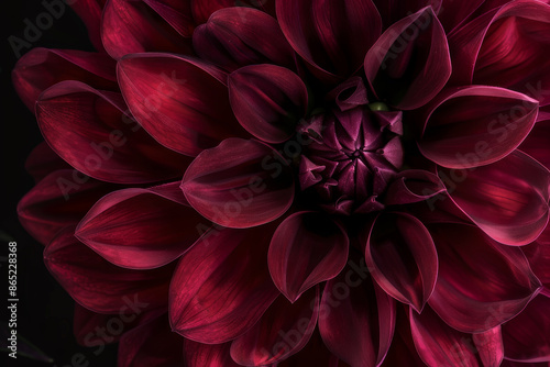 Hyper Realistic Burgundy Bloom with Delicate Petal Layers on Black Background