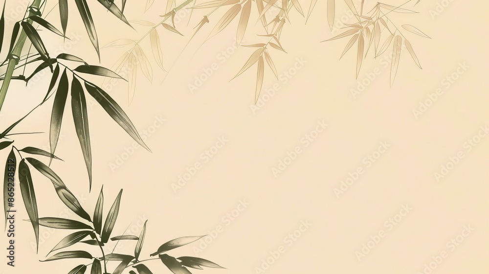 Bamboo leaves on beige backdrop Bamboo leaves on beige backdrop
