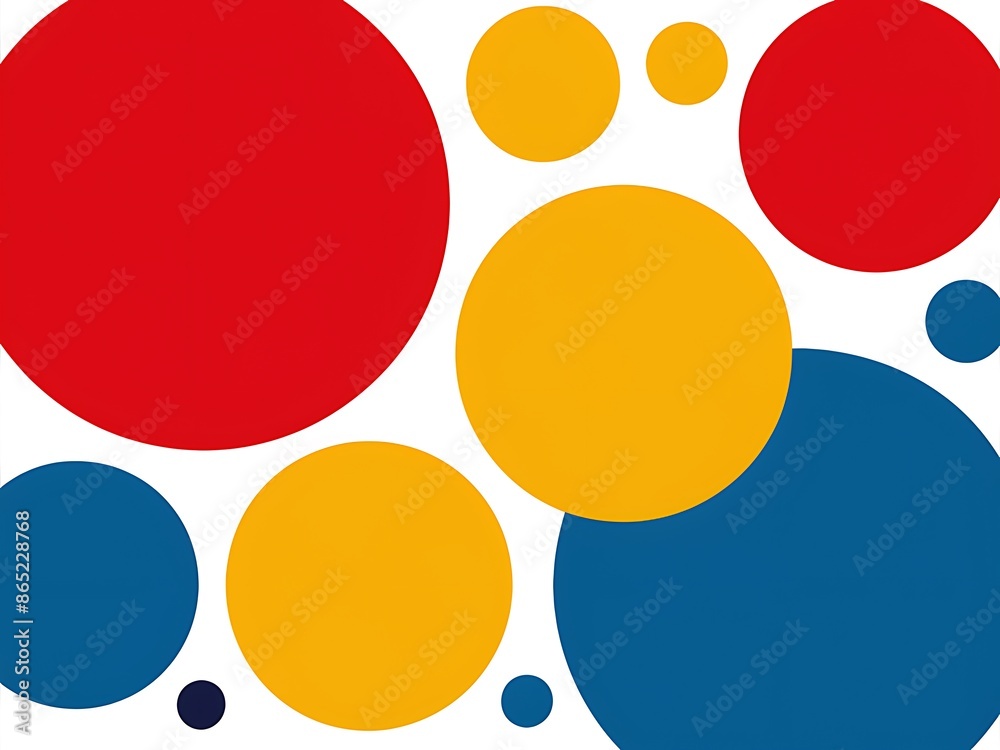 colorful circles in red, yellow, and blue, with varying sizes against a white background. It has a playful and abstract design colorful circles in red, yellow, and blue, with varying sizes against a white background. It has a playful and abstract design