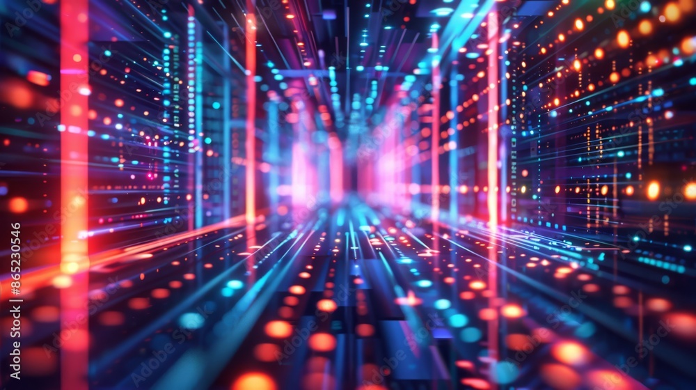 A vibrant neon tunnel filled with dynamic red, blue, and orange light patterns. The futuristic corridor creates a high-tech, immersive experience with a sense of motion A vibrant neon tunnel filled with dynamic red, blue, and orange light patterns. The futuristic corridor creates a high-tech, immersive experience with a sense of motion