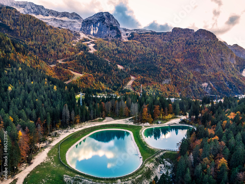 Magical colors of autumn in Sella Nevea. At the foot of Mount Canin and Mount Montasio. Julian Alps photo